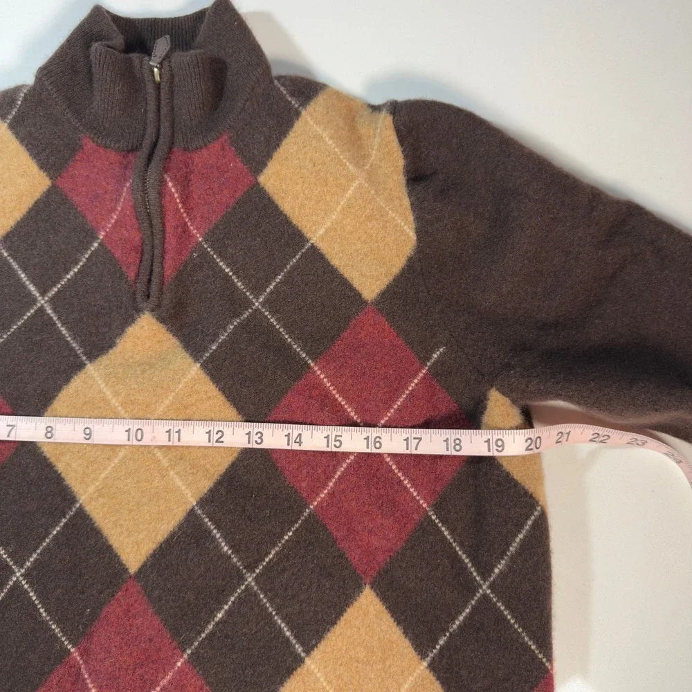 Brooks Brothers Argyle Sweater Kids XXL Brown Excellent Lambswool Quarter-Zip